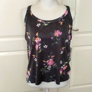 Joyspun Women's Sleep Top, Size Large Floral Super soft gray